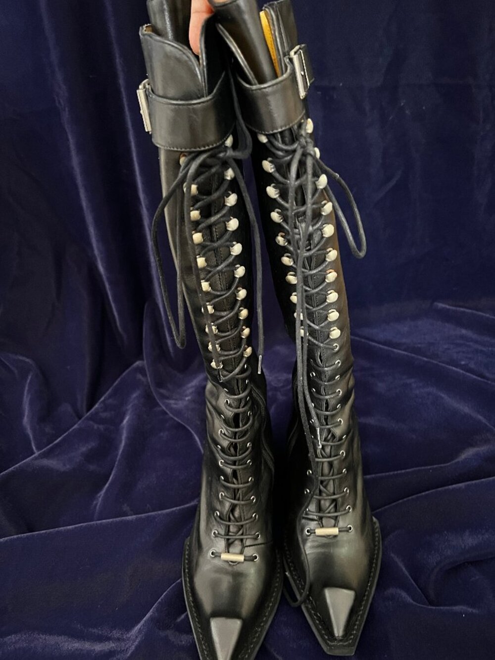 Fluevog Swordfish Hi Abstract Candy black boots 6 - Picture 6 of 15